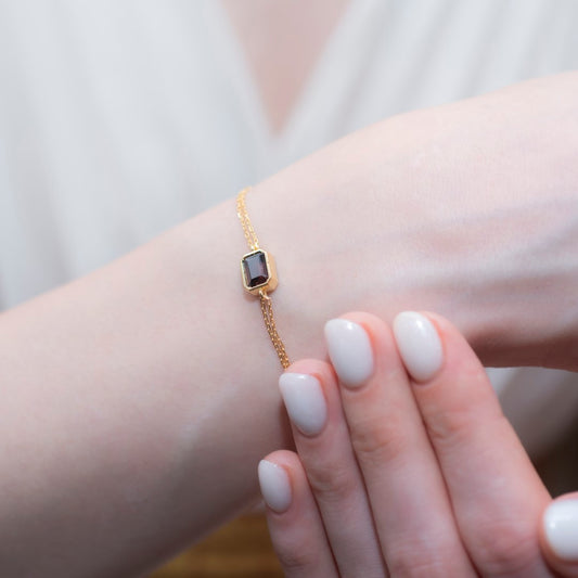 Smoky Quartz Rectangle Bracelet 10K/14K Solid Gold, Baguette Jewelry