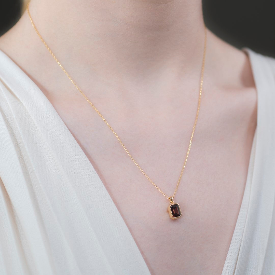 Smoky Quartz Rectangle Necklace 14K Solid Gold Queen Jewelry Necklace