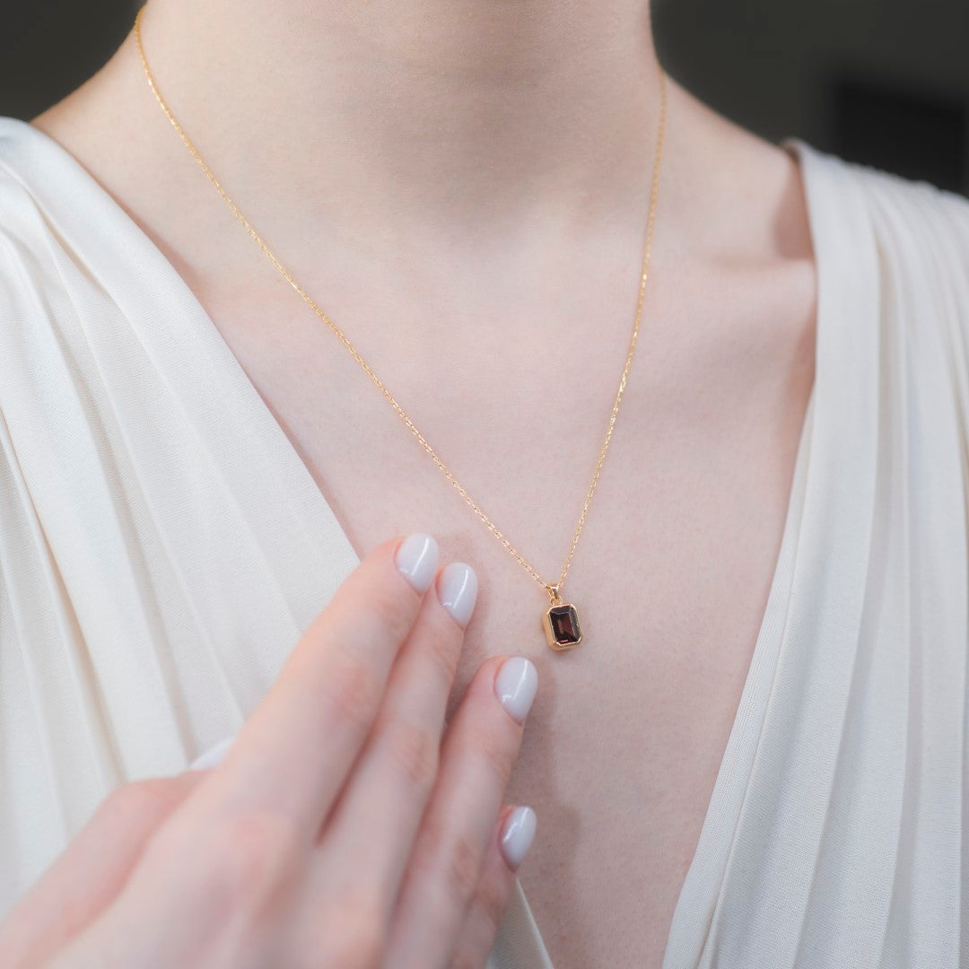 Smoky Quartz Rectangle Necklace 14K Solid Gold Queen Jewelry Necklace