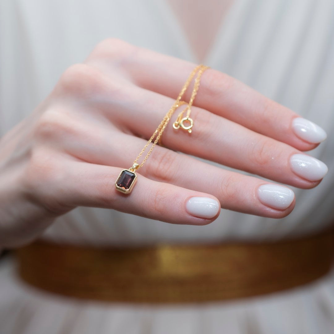 Smoky Quartz Rectangle Necklace 14K Solid Gold Queen Jewelry Necklace