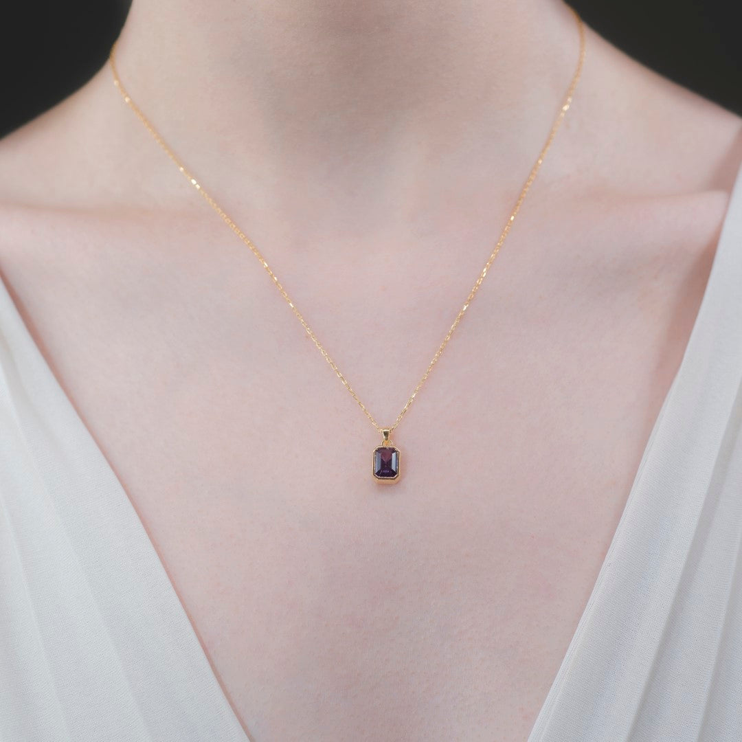 Amethyst Rectangle Bezel Necklace 14K Solid Gold, February Birthstone Pendant Queen Jewelry Necklace