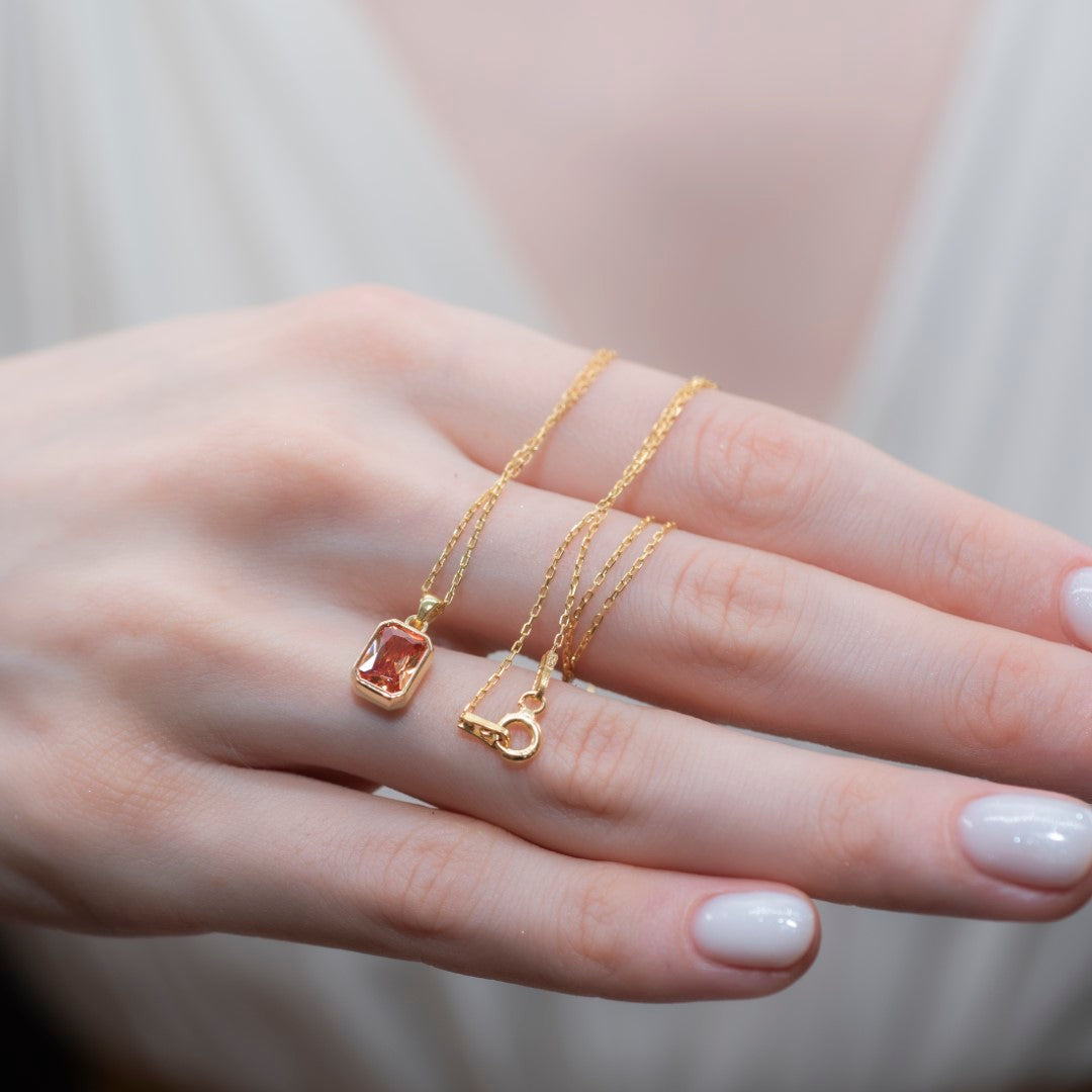 Citrine Rectangle Bezel Necklace 14K Solid Gold, November Birthstone Pendant Queen Jewelry Necklace