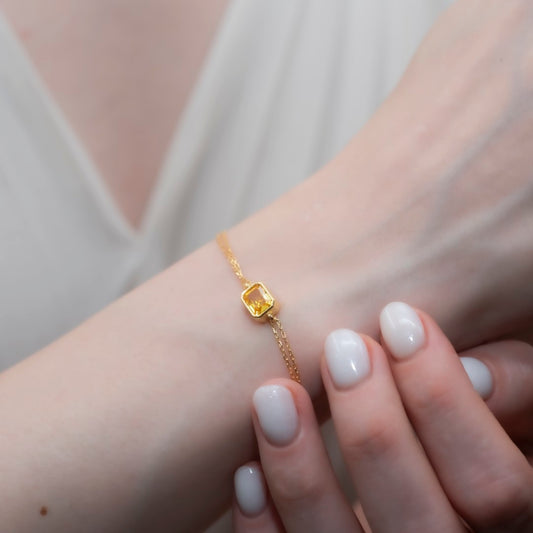 Yellow Topaz Rectangle Bracelet 10K/14K Solid Gold, Baguette Jewelry