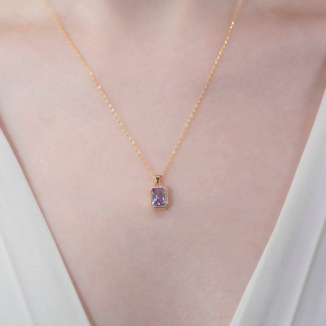 Alexandrite Rectangle Bezel Necklace 14K Solid Gold, June Birthstone Pendant Queen Jewelry Necklace