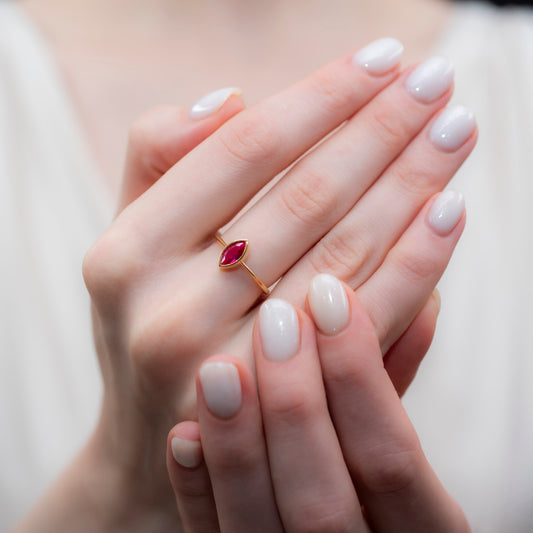 Ruby Ring Bezel Marquise Cut in 14K Solid Gold, July Birthstone Jewelry Queen Jewelry Rings