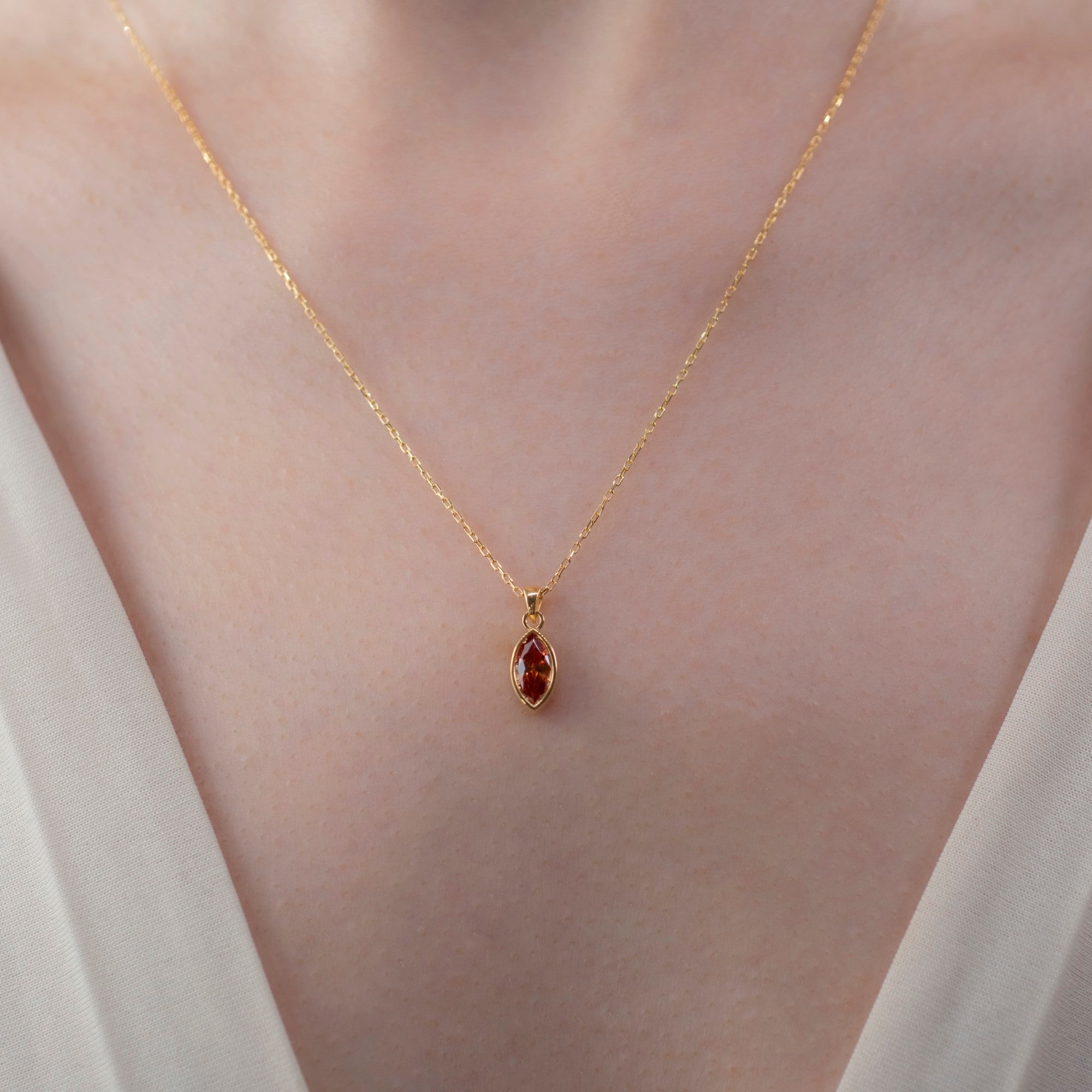 Marquise Cut Citrine Bezel Necklace 14K Solid Gold, November Birthstone Pendant Queen Jewelry Necklace