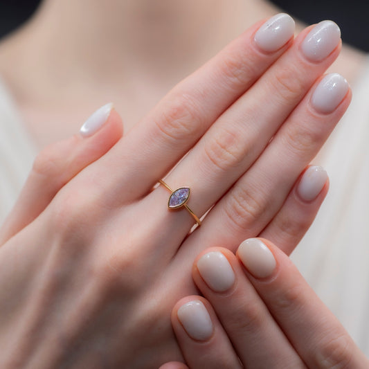 Alexandrite Ring Bezel Marquise Cut in 14K Solid Gold, June Birthstone Jewelry Queen Jewelry Rings