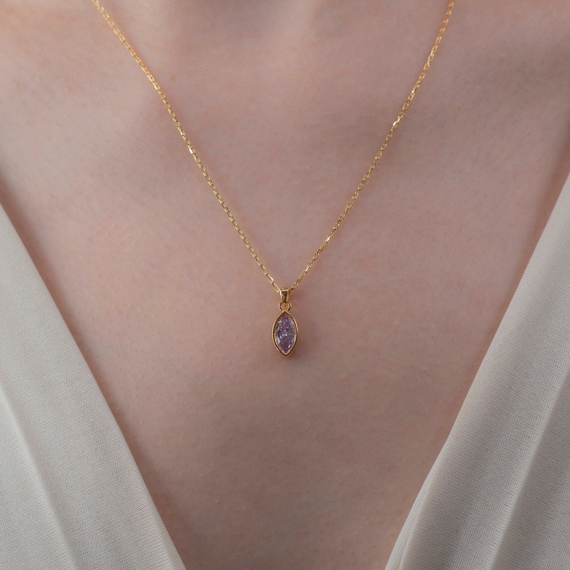Marquise Cut Alexandrite Bezel Necklace 14K Solid Gold, June Birthstone Pendant Queen Jewelry Necklace