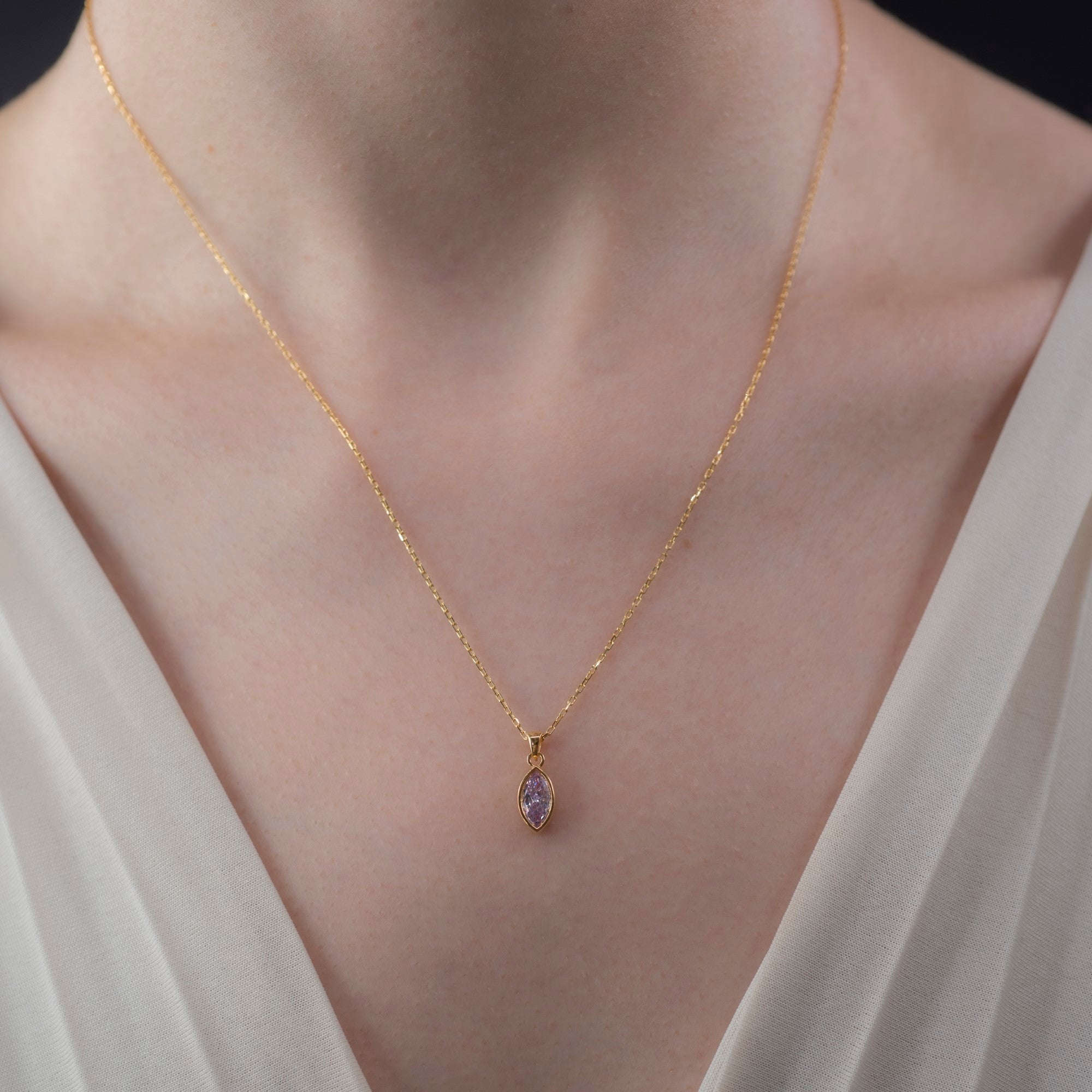 Marquise Cut Alexandrite Bezel Necklace 14K Solid Gold, June Birthstone Pendant Queen Jewelry Necklace