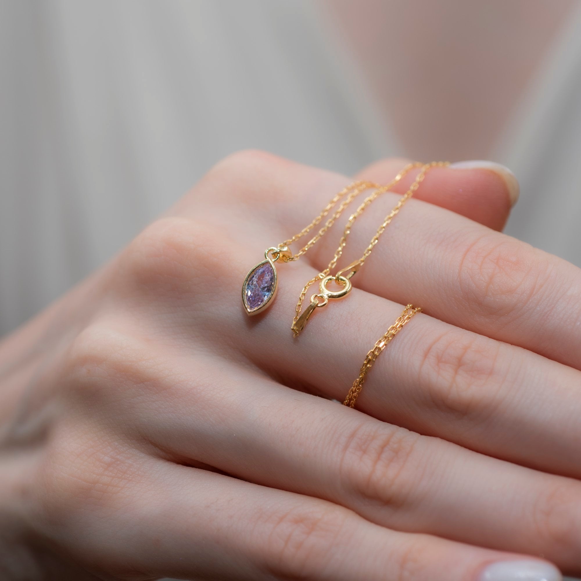 Marquise Cut Alexandrite Bezel Necklace 14K Solid Gold, June Birthstone Pendant Queen Jewelry Necklace