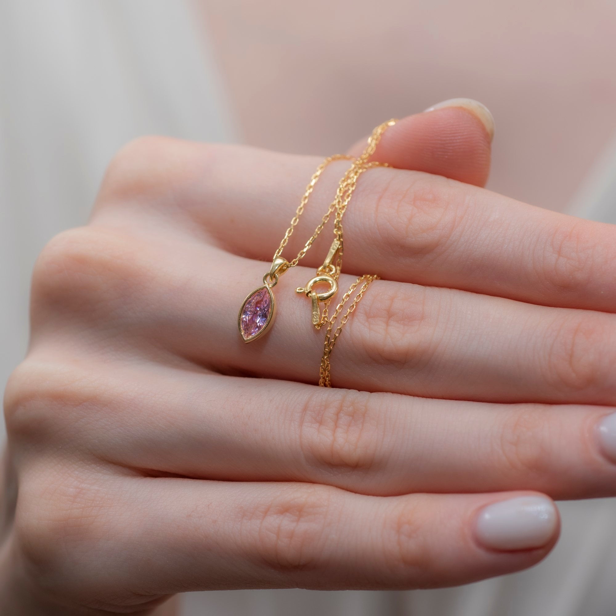 Marquise Cut Pink Tourmaline Bezel Necklace 14K Solid Gold, October Birthstone Pendant Queen Jewelry Necklace