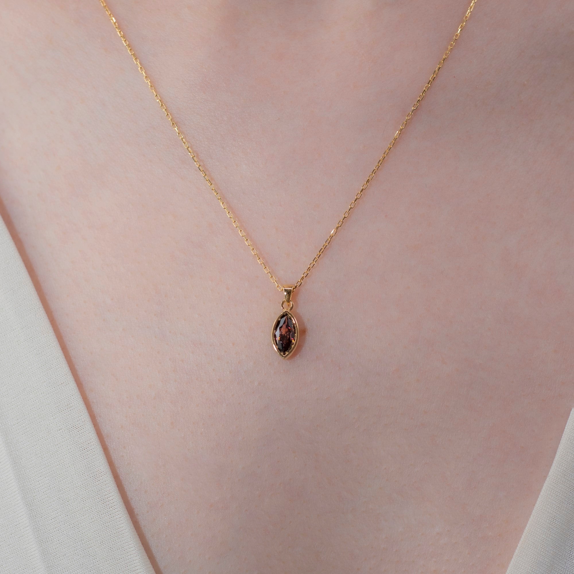 Marquise Cut Smoky Quartz Bezel Necklace 14K Solid Gold, Birthstone Pendant Queen Jewelry Necklace
