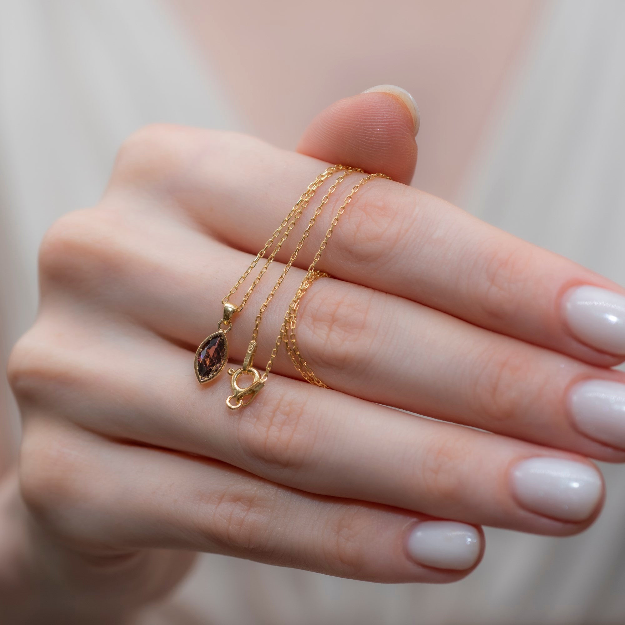 Marquise Cut Smoky Quartz Bezel Necklace 14K Solid Gold, Birthstone Pendant Queen Jewelry Necklace