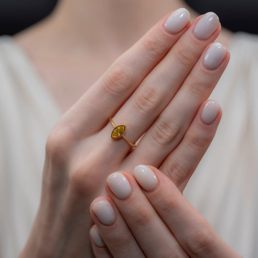 Yellow Topaz Ring Bezel Marquise Cut in 14K Solid Gold, Birthstone Jewelry Queen Jewelry Rings