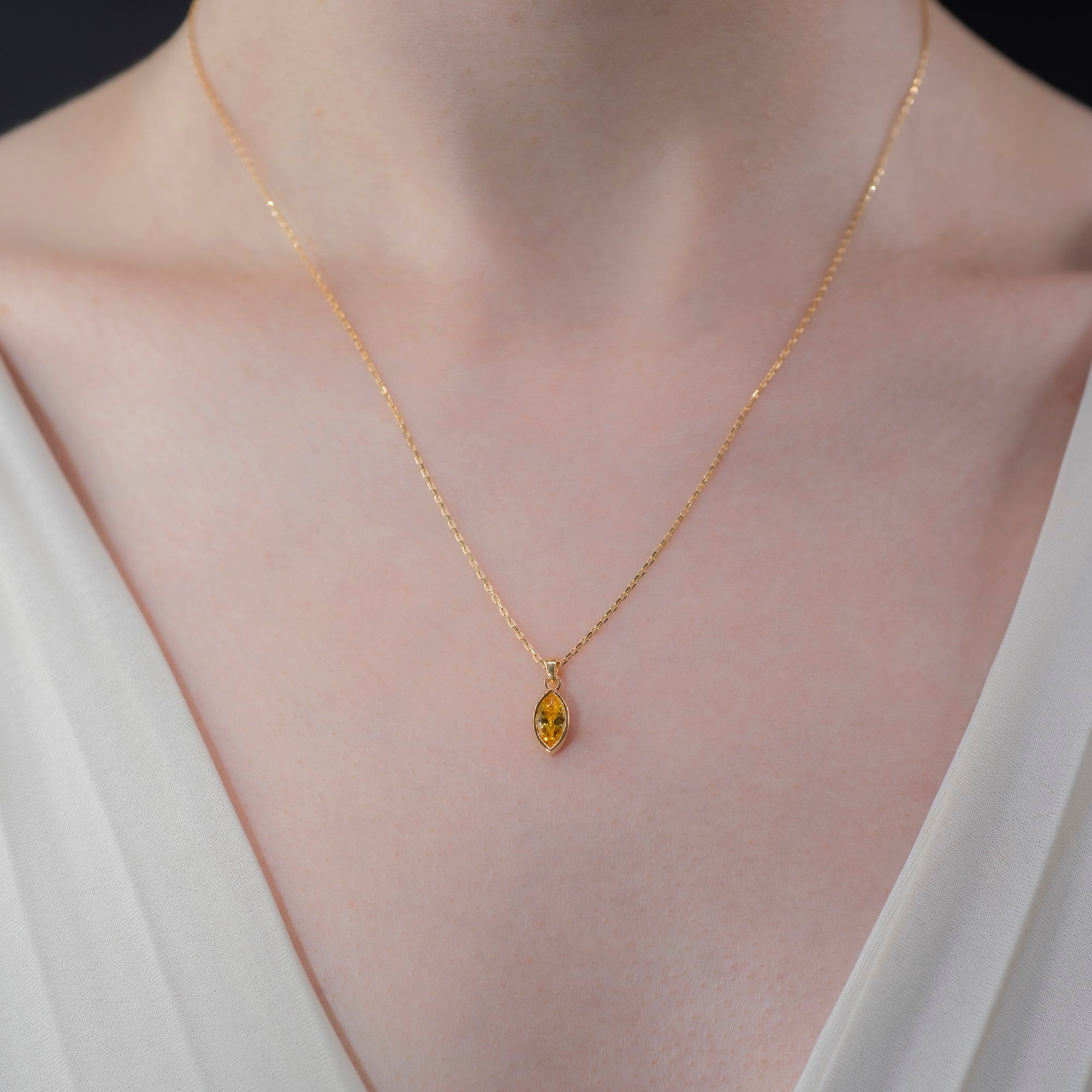 Marquise Cut Yellow Topaz Bezel Necklace 14K Solid Gold, Birthstone Pendant Queen Jewelry Necklace