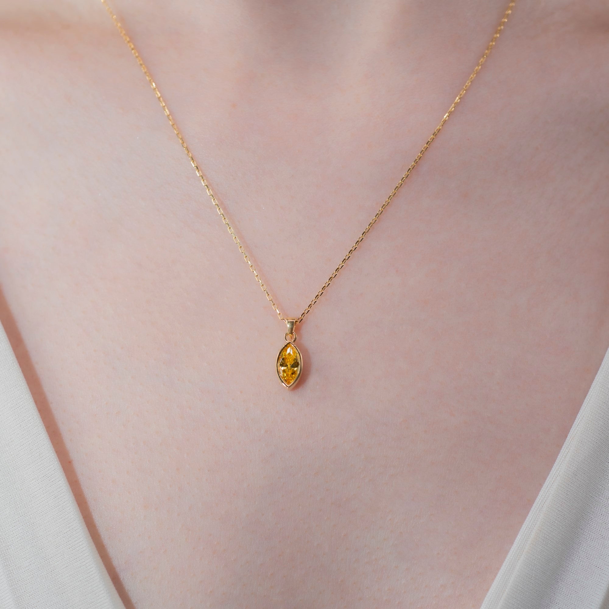 Marquise Cut Yellow Topaz Bezel Necklace 14K Solid Gold, Birthstone Pendant Queen Jewelry Necklace