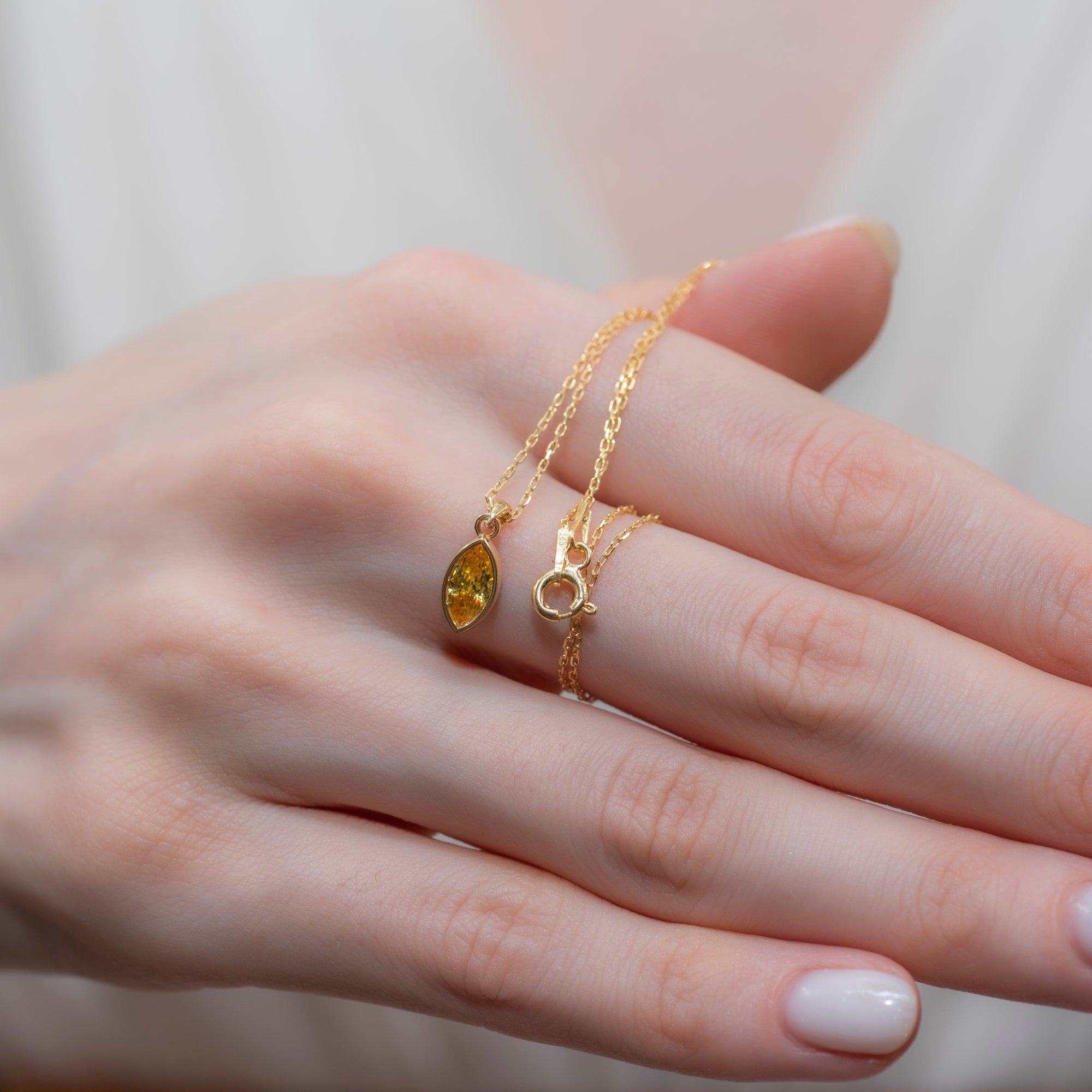 Marquise Cut Yellow Topaz Bezel Necklace 14K Solid Gold, Birthstone Pendant Queen Jewelry Necklace