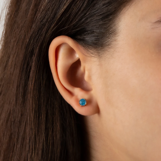 Round Blue Topaz Stud Earrings 10K/14K Solid Gold, December Birthstone