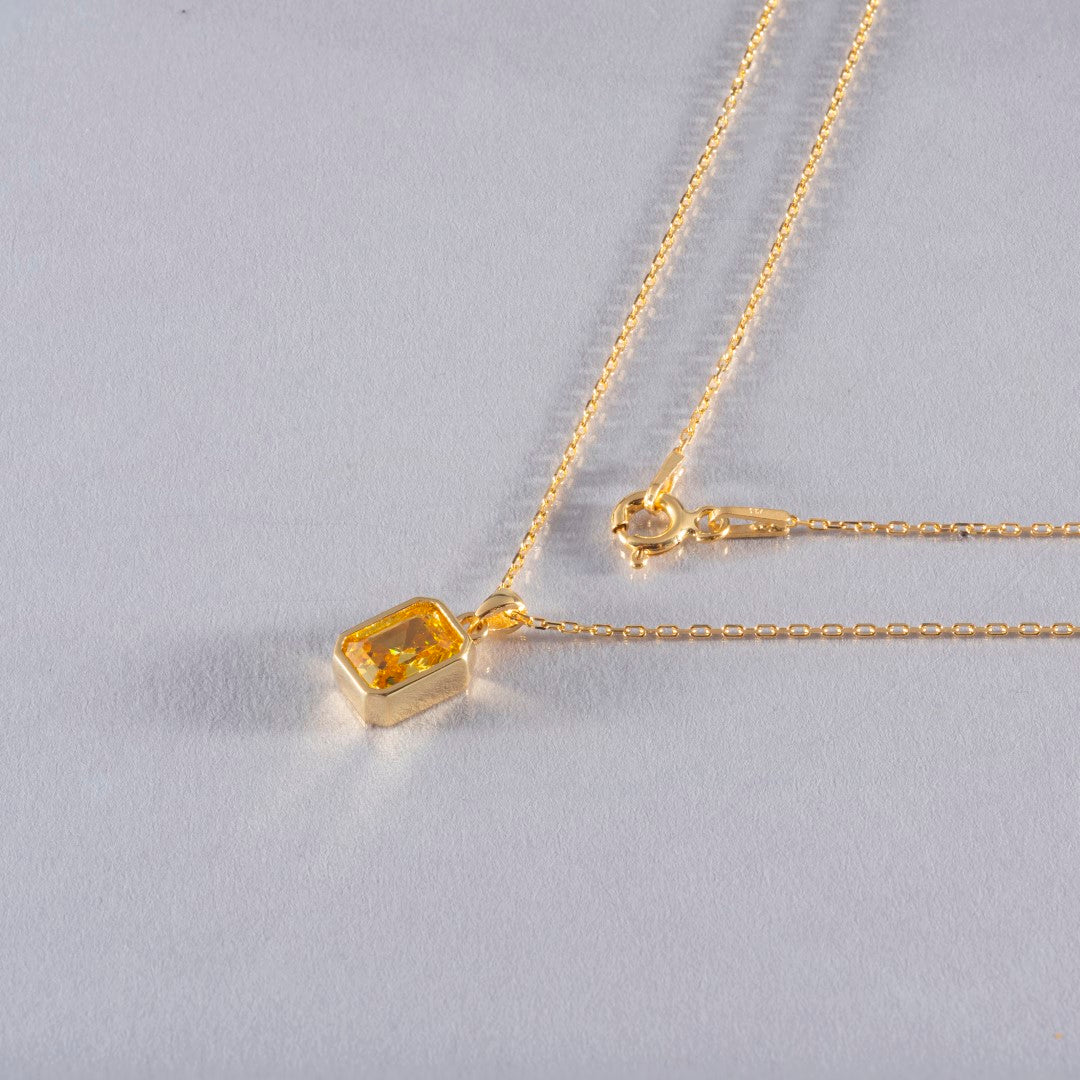 Yellow Topaz Rectangle Necklace 14K Solid Gold Queen Jewelry Necklace