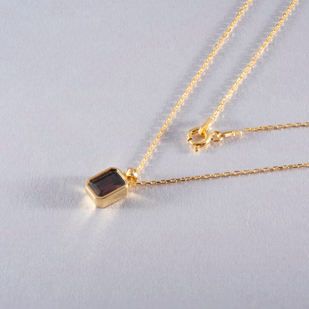 Smoky Quartz Rectangle Necklace 14K Solid Gold Queen Jewelry Necklace