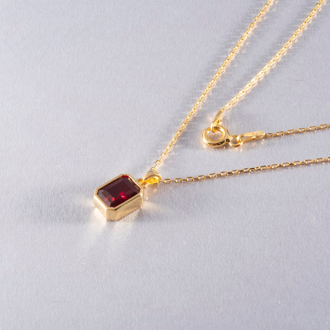 Ruby Rectangle Bezel Necklace 14K Solid Gold, July Birthstone Pendant Queen Jewelry Necklace