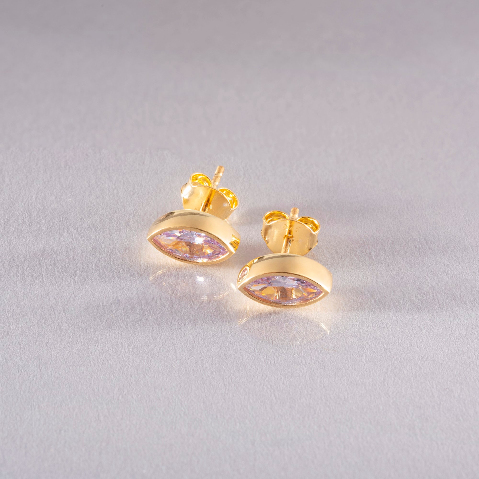 Alexandrite Stud Earrings Bezel Marquise Cut in 14K Solid Gold, June Birthstone Jewelry Queen Jewelry Earrings