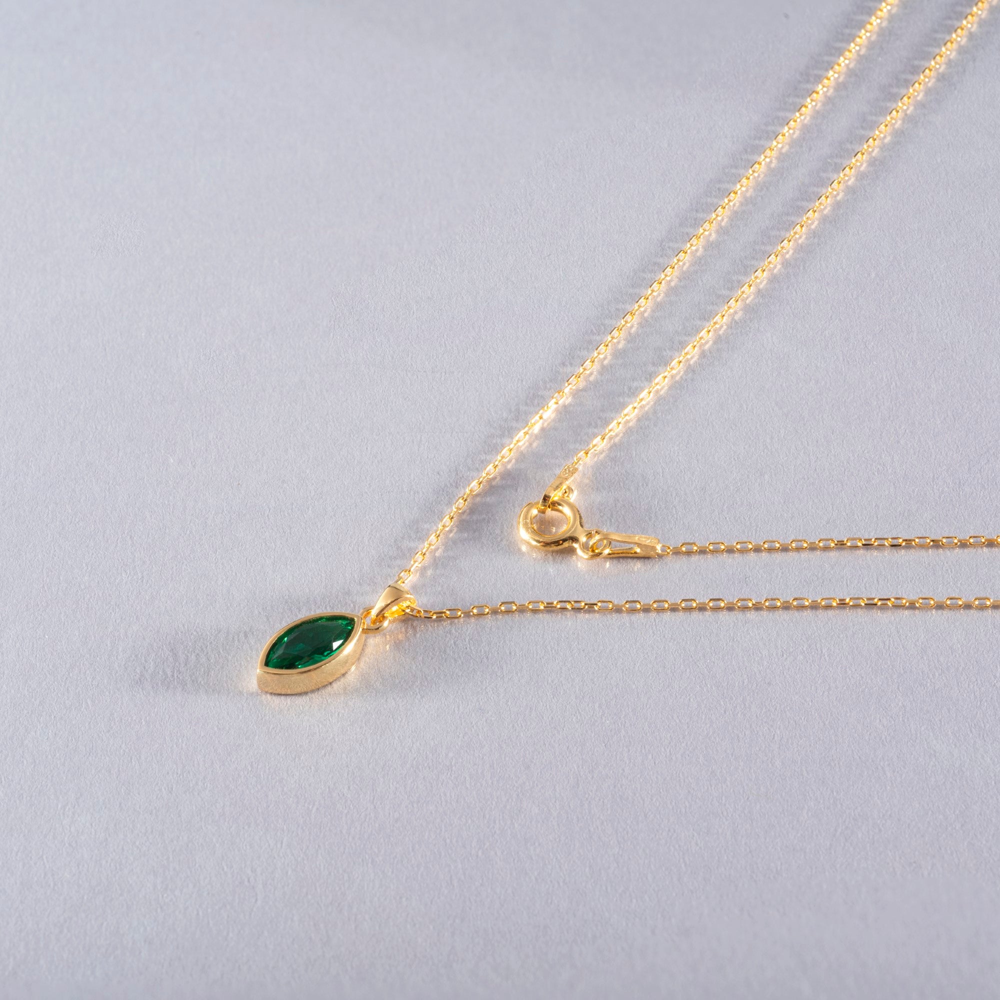 Marquise Cut Emerald Bezel Necklace 14K Solid Gold, May Birthstone Pendant Queen Jewelry Necklace