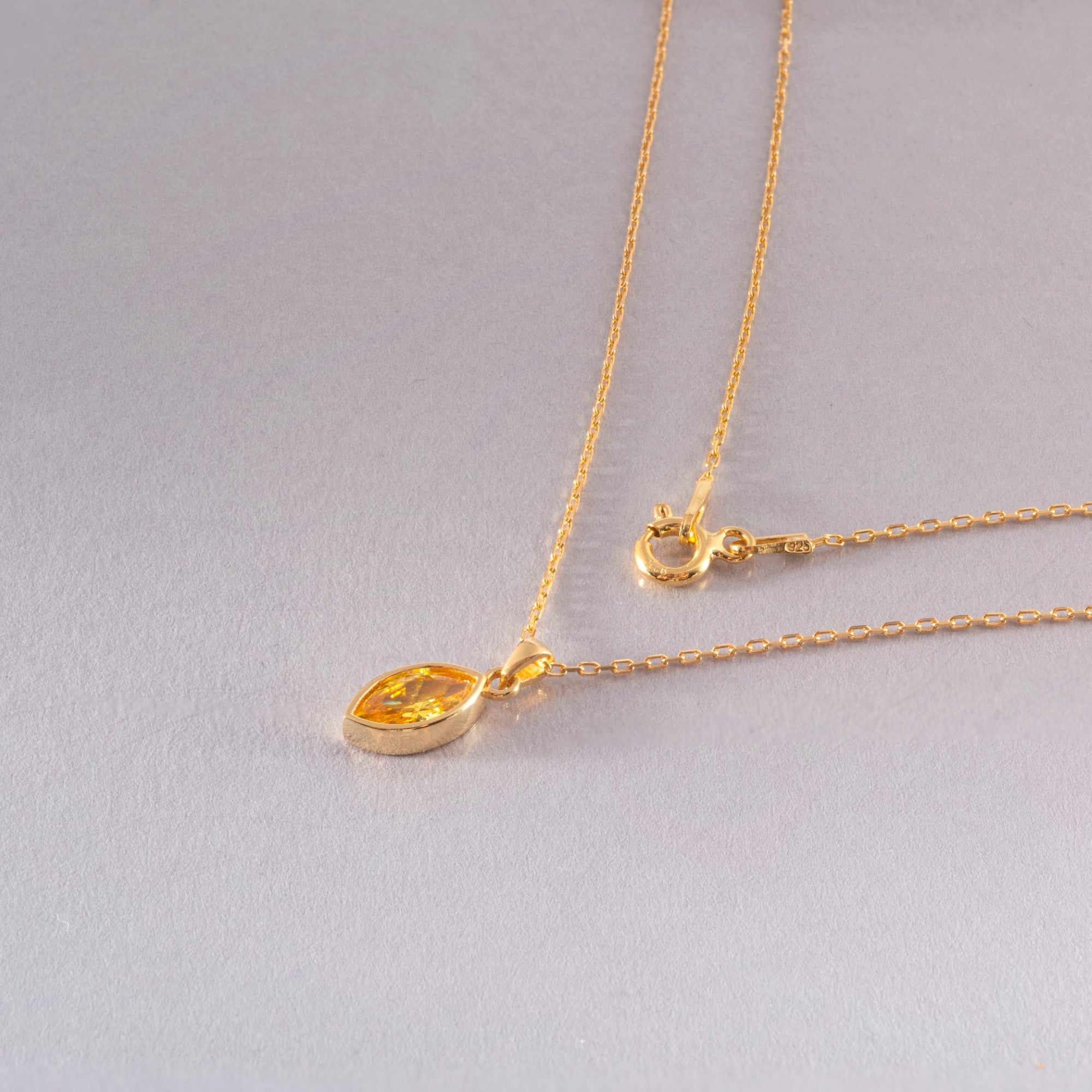 Marquise Cut Yellow Topaz Bezel Necklace 14K Solid Gold, Birthstone Pendant Queen Jewelry Necklace