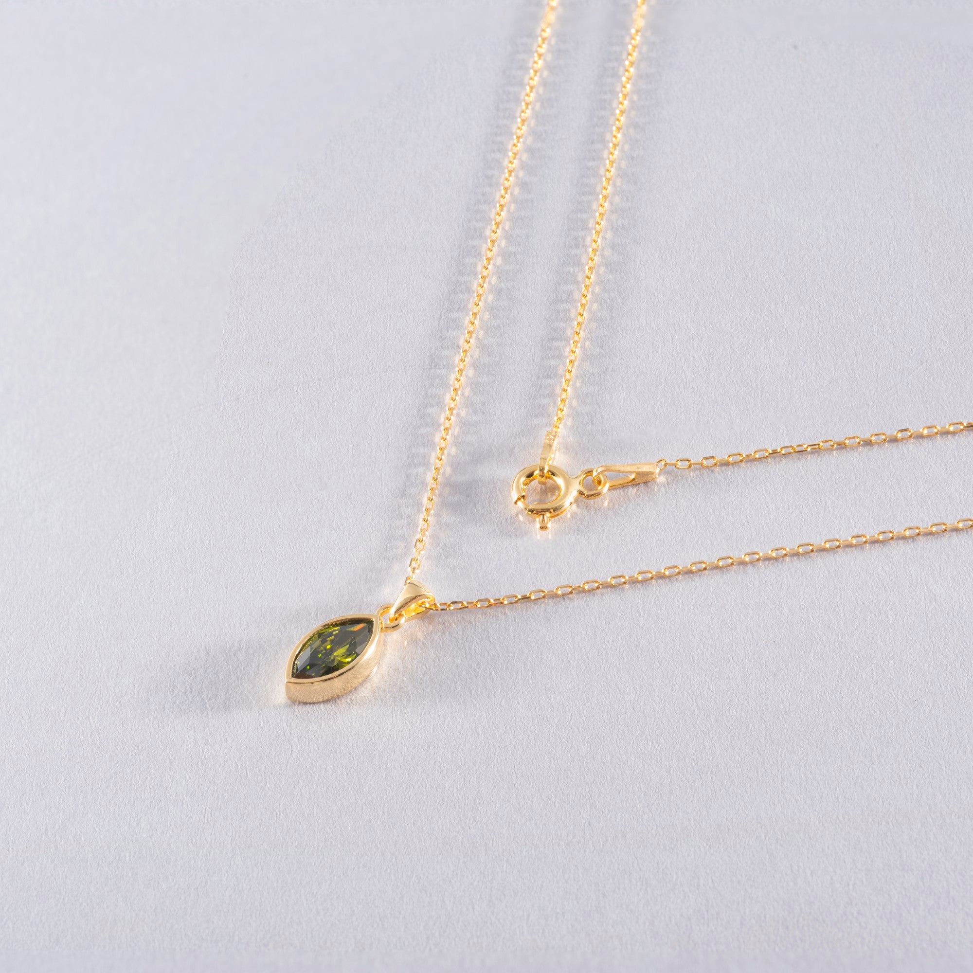 Marquise Cut Peridot Bezel Necklace 14K Solid Gold, August Birthstone Pendant Queen Jewelry Necklace