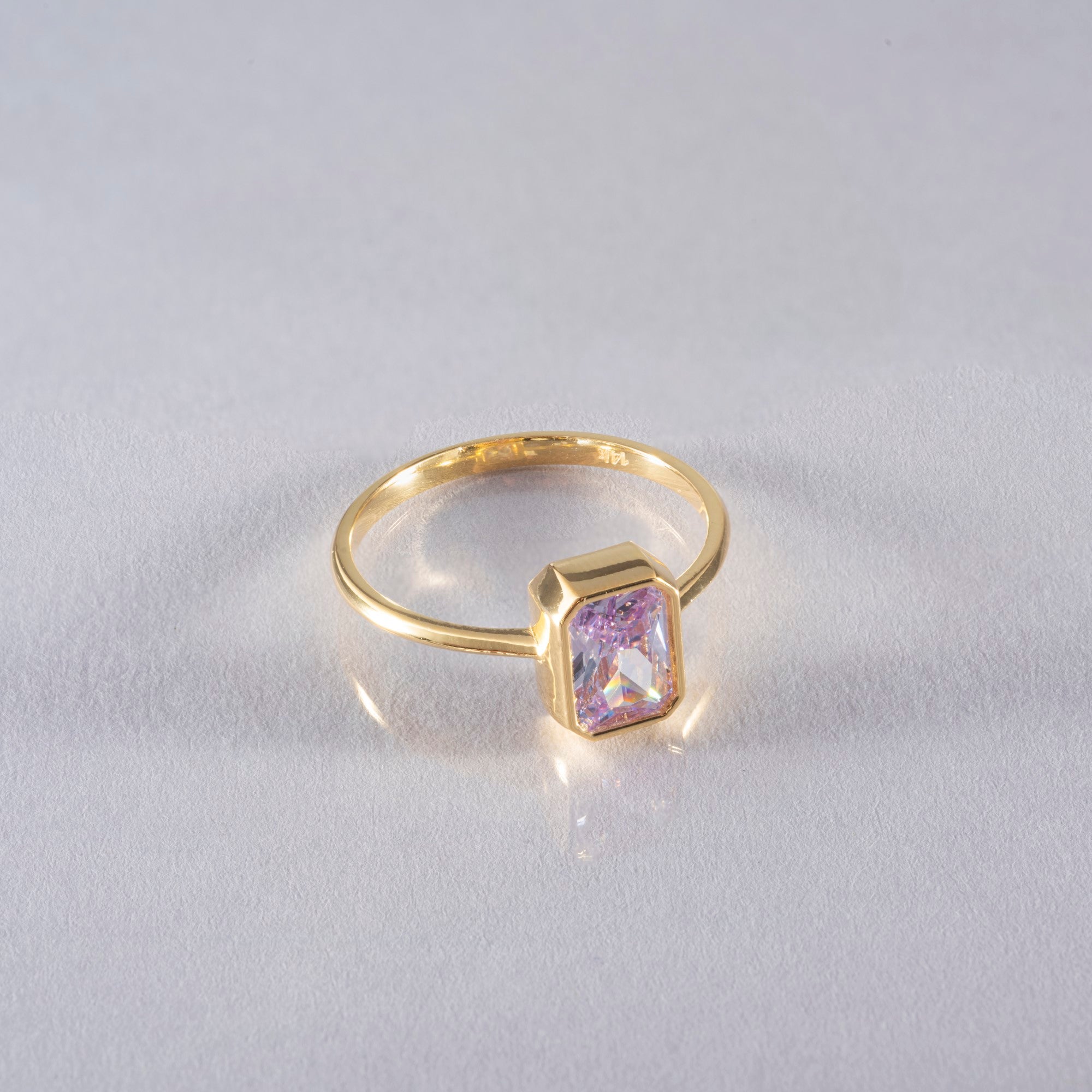 Alexandrite Rectangle Ring 14K Solid Gold, June Birthstone, Baguette Cut Design Queen Jewelry Rings