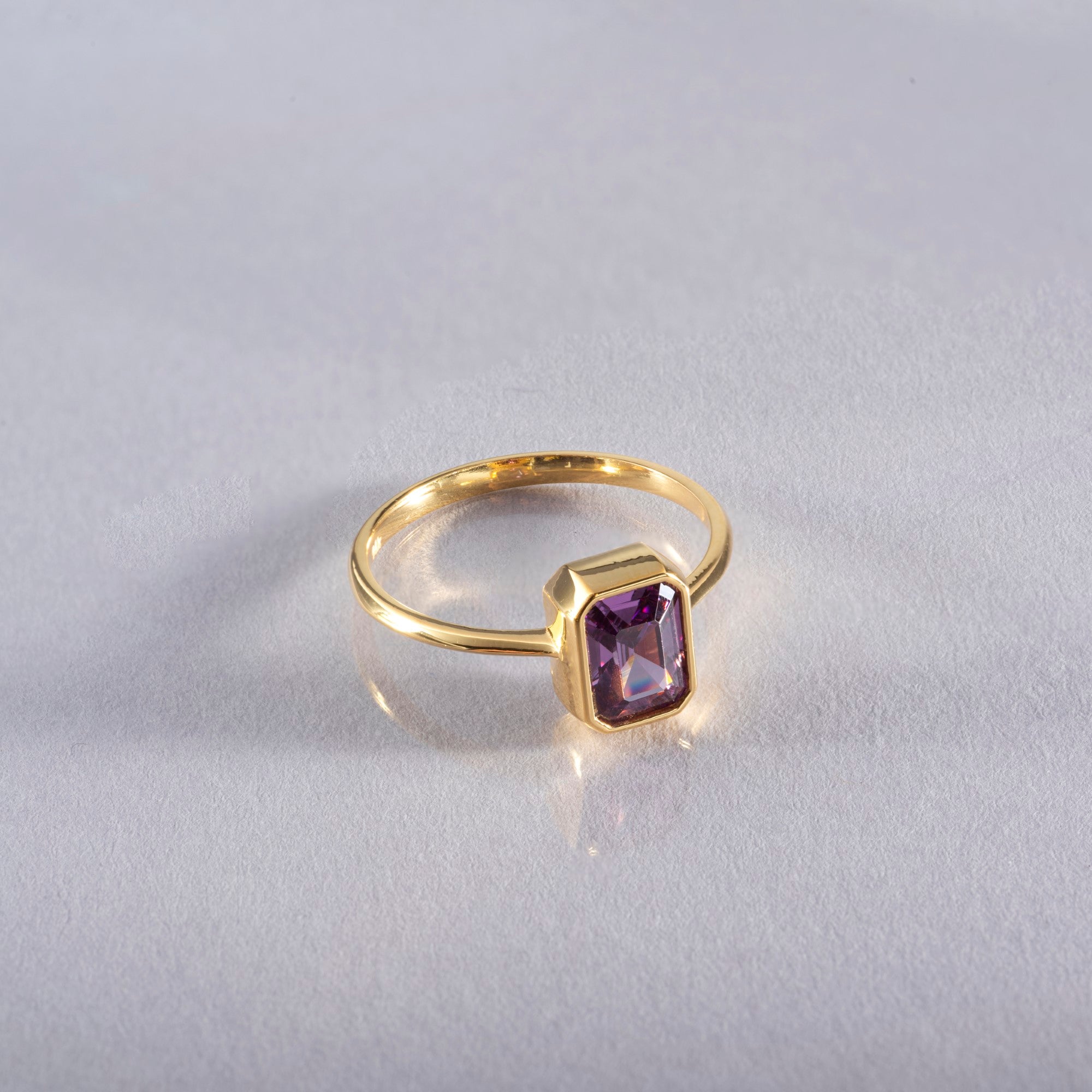 Amethyst Rectangle Ring 14K Solid Gold, February Birthstone, Baguette Cut Design Queen Jewelry Rings