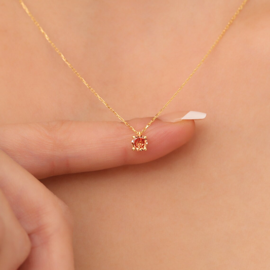 Round Citrine Necklace 8K/10K/14K Solid Gold, November Birthstone