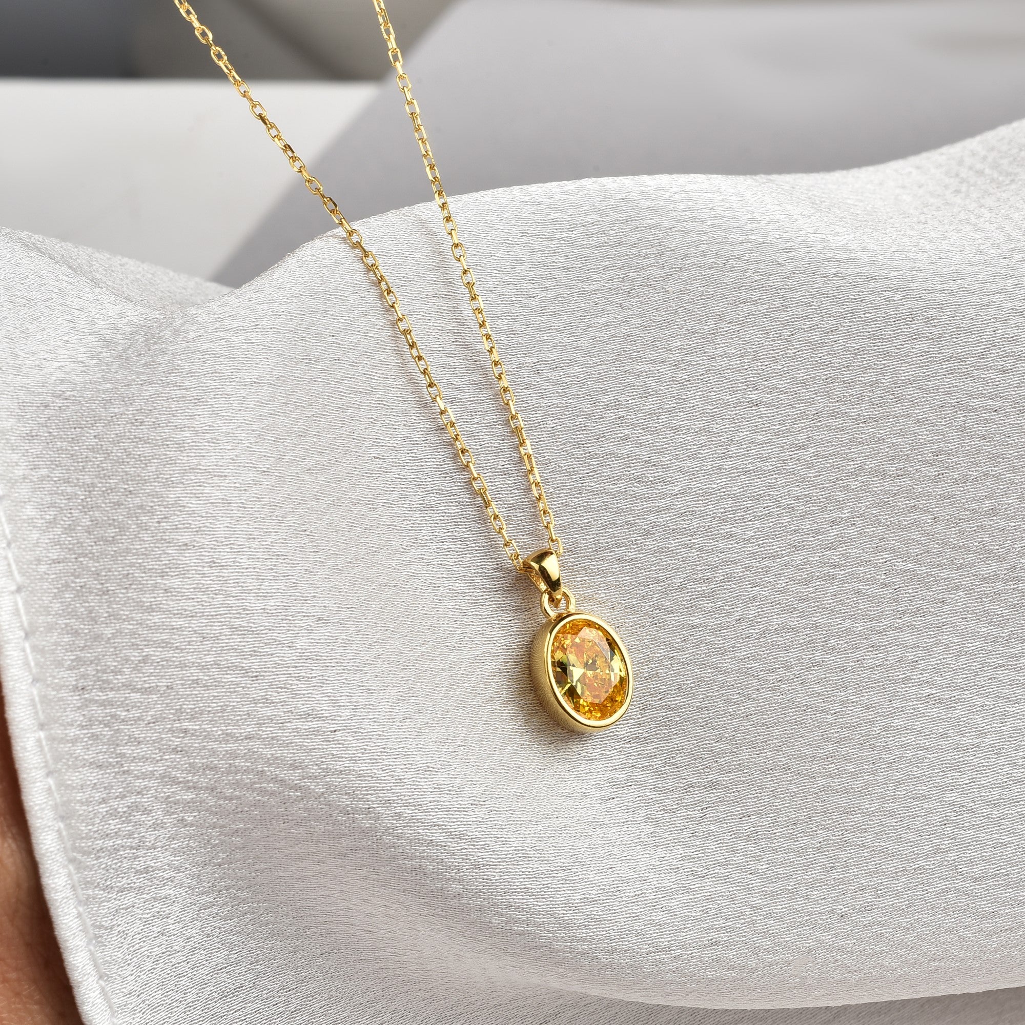 Oval Yellow Topaz Bezel Necklace 14K Solid Gold, Birthstone Charm Pendant Queen Jewelry Necklace