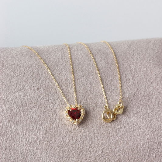 Garnet Heart Necklace with Real Diamond, 8K/10K/14K Solid Gold, January Birthstone