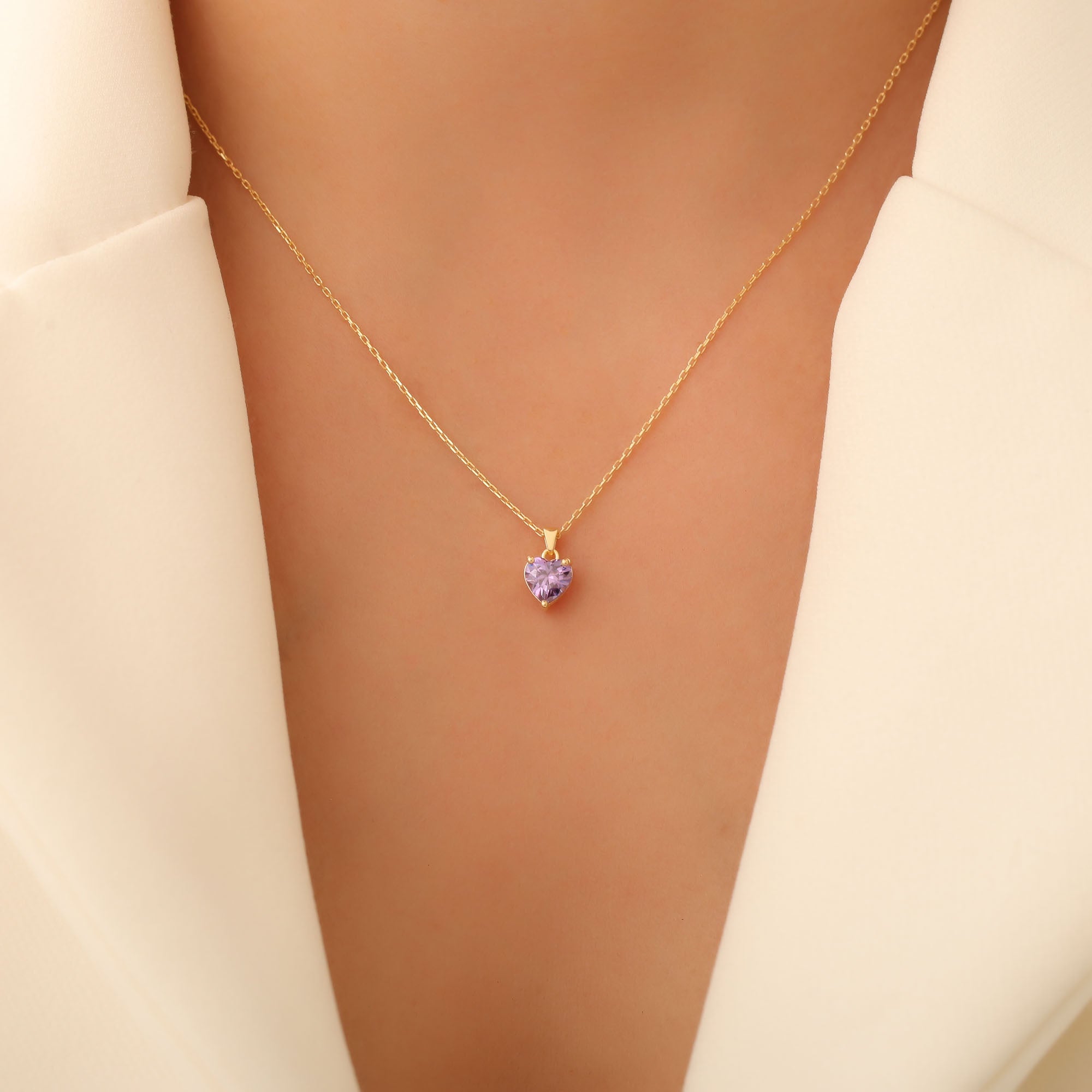 Amethyst Heart Necklace in 14K Solid Gold | February Birthstone Pendant Queen Jewelry Necklace
