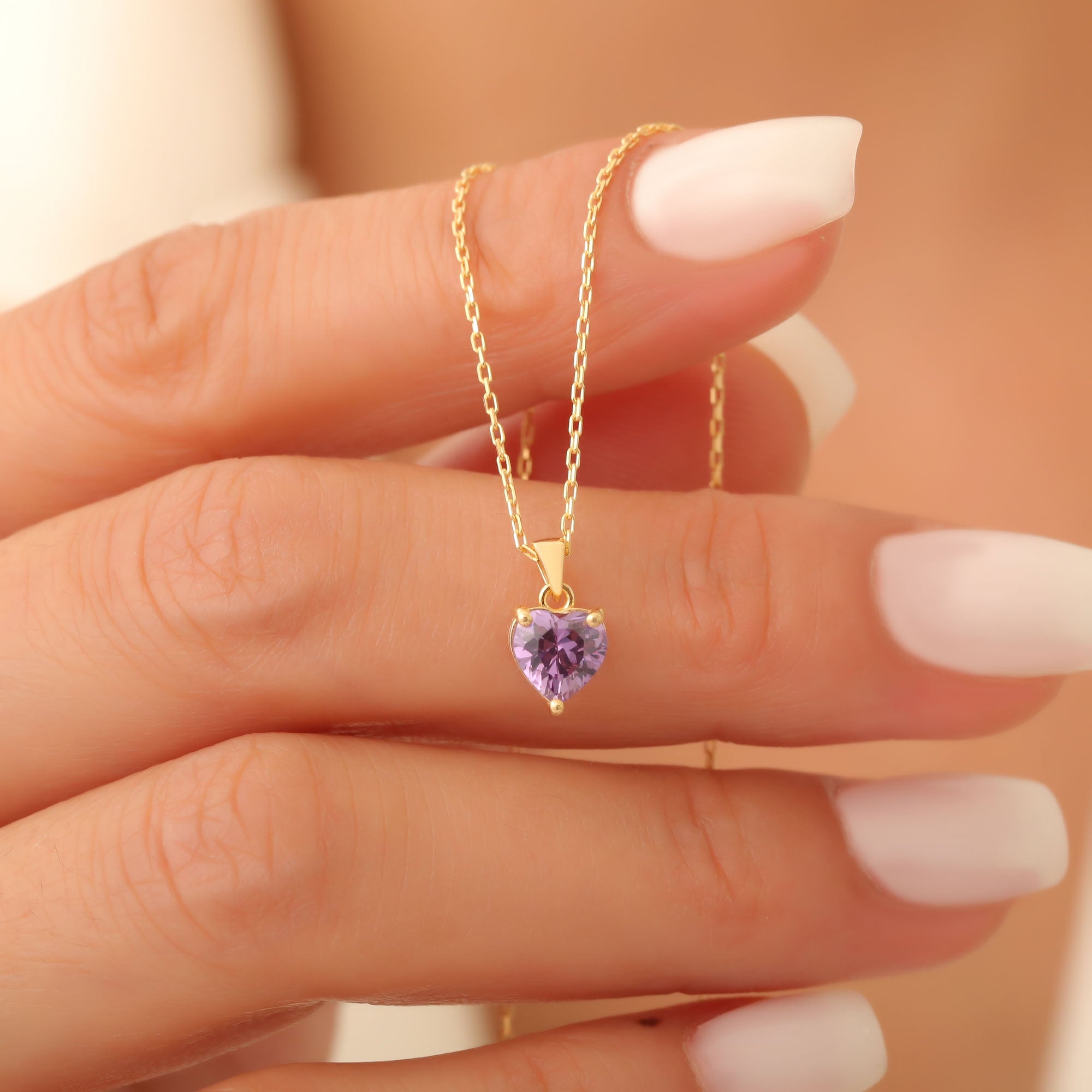 Amethyst Heart Necklace in 14K Solid Gold | February Birthstone Pendant Queen Jewelry Necklace