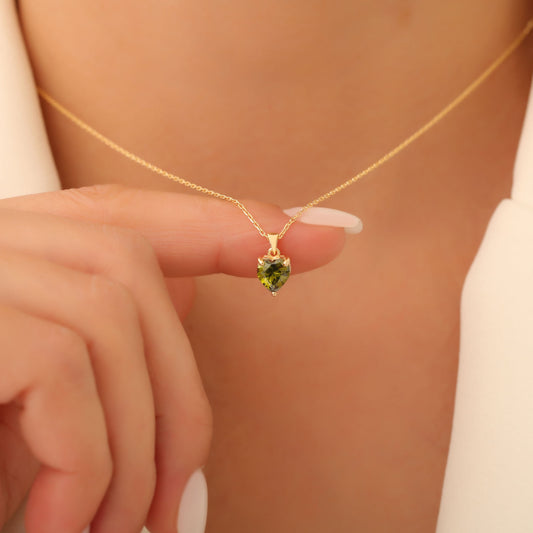 Peridot Heart Necklace in 14K Solid Gold | August Birthstone Pendant Queen Jewelry Necklace