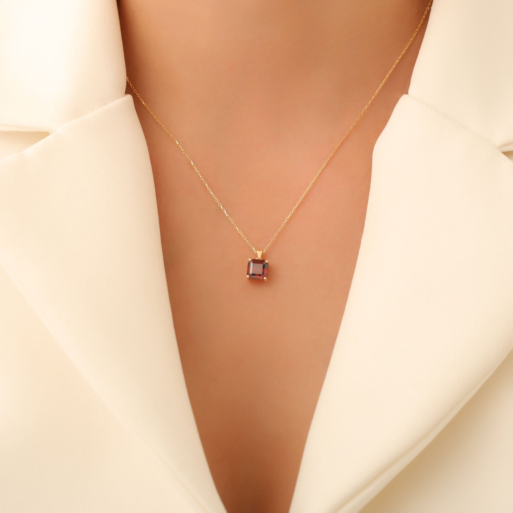 Smoky Quartz Square Necklace in 14K Solid Gold | Birthstone Pendant Queen Jewelry Necklace