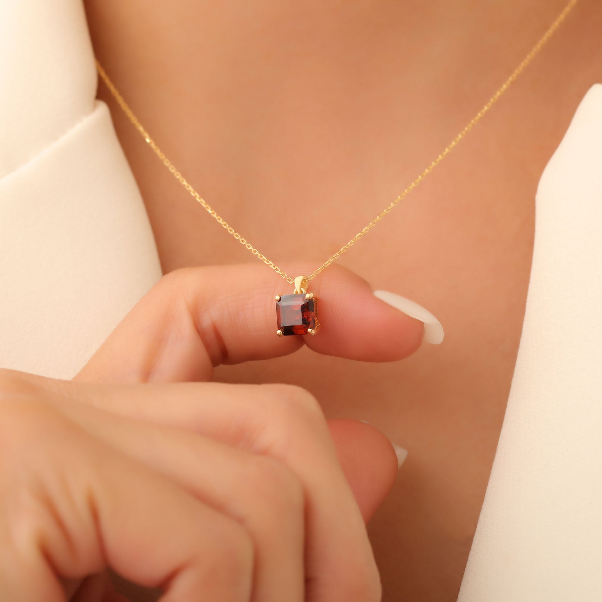 Smoky Quartz Square Necklace in 14K Solid Gold | Birthstone Pendant Queen Jewelry Necklace