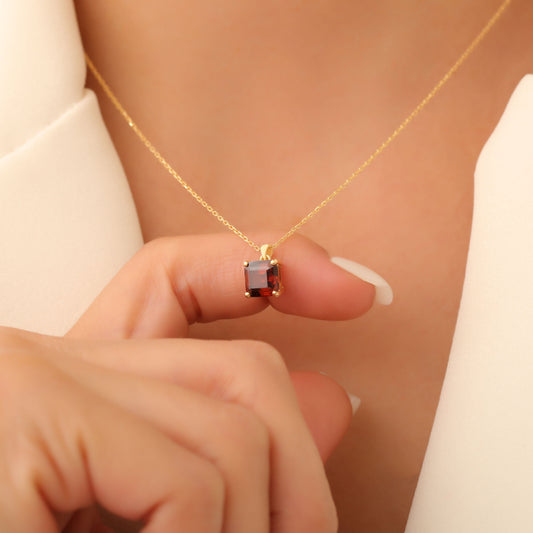 Smoky Quartz Square Necklace in 14K Solid Gold | Birthstone Pendant Queen Jewelry Necklace