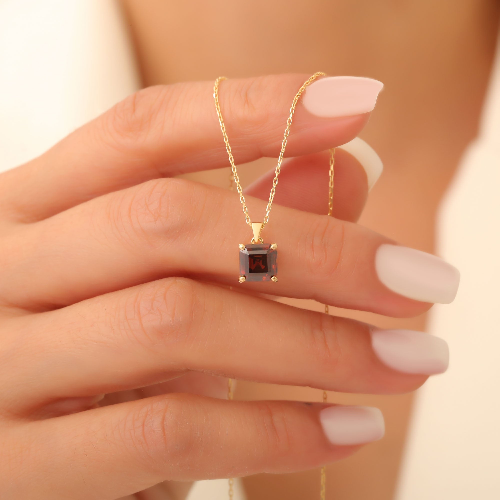 Smoky Quartz Square Necklace in 14K Solid Gold | Birthstone Pendant Queen Jewelry Necklace