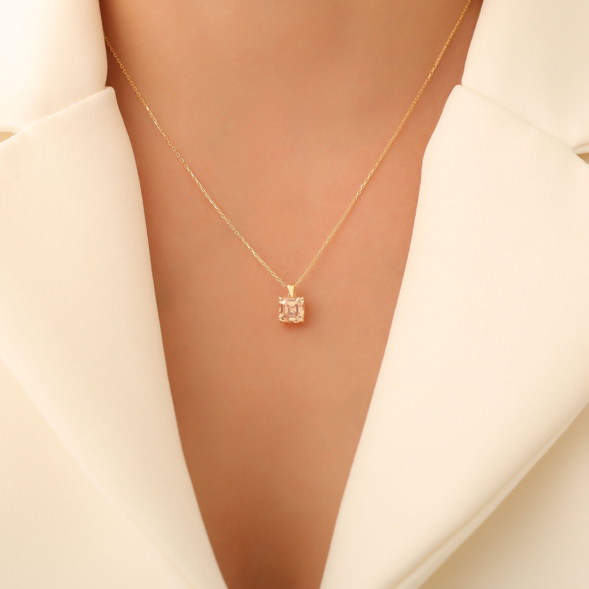 Citrine Square Necklace in 14K Solid Gold | November Birthstone Pendant Queen Jewelry Necklace