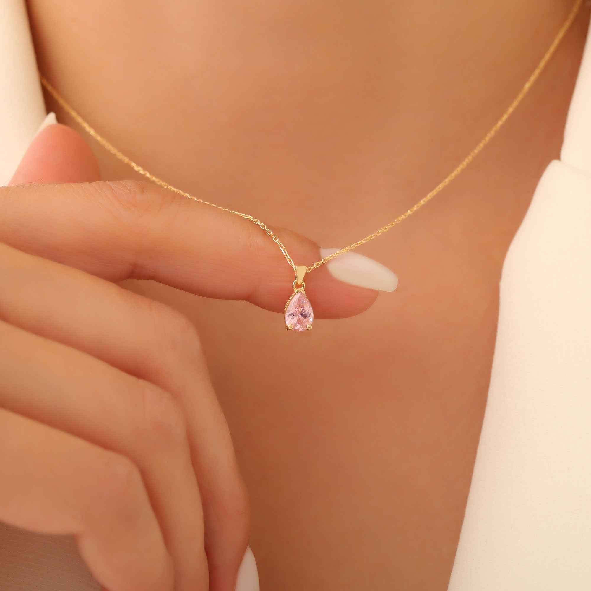 Drop Pink Tourmaline Necklace in 14K Solid Gold, October Birthstone Pendant Queen Jewelry Necklace