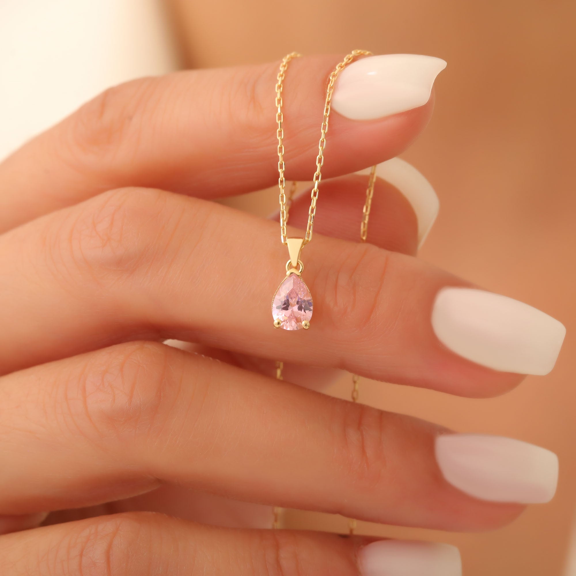 Drop Pink Tourmaline Necklace in 14K Solid Gold, October Birthstone Pendant Queen Jewelry Necklace