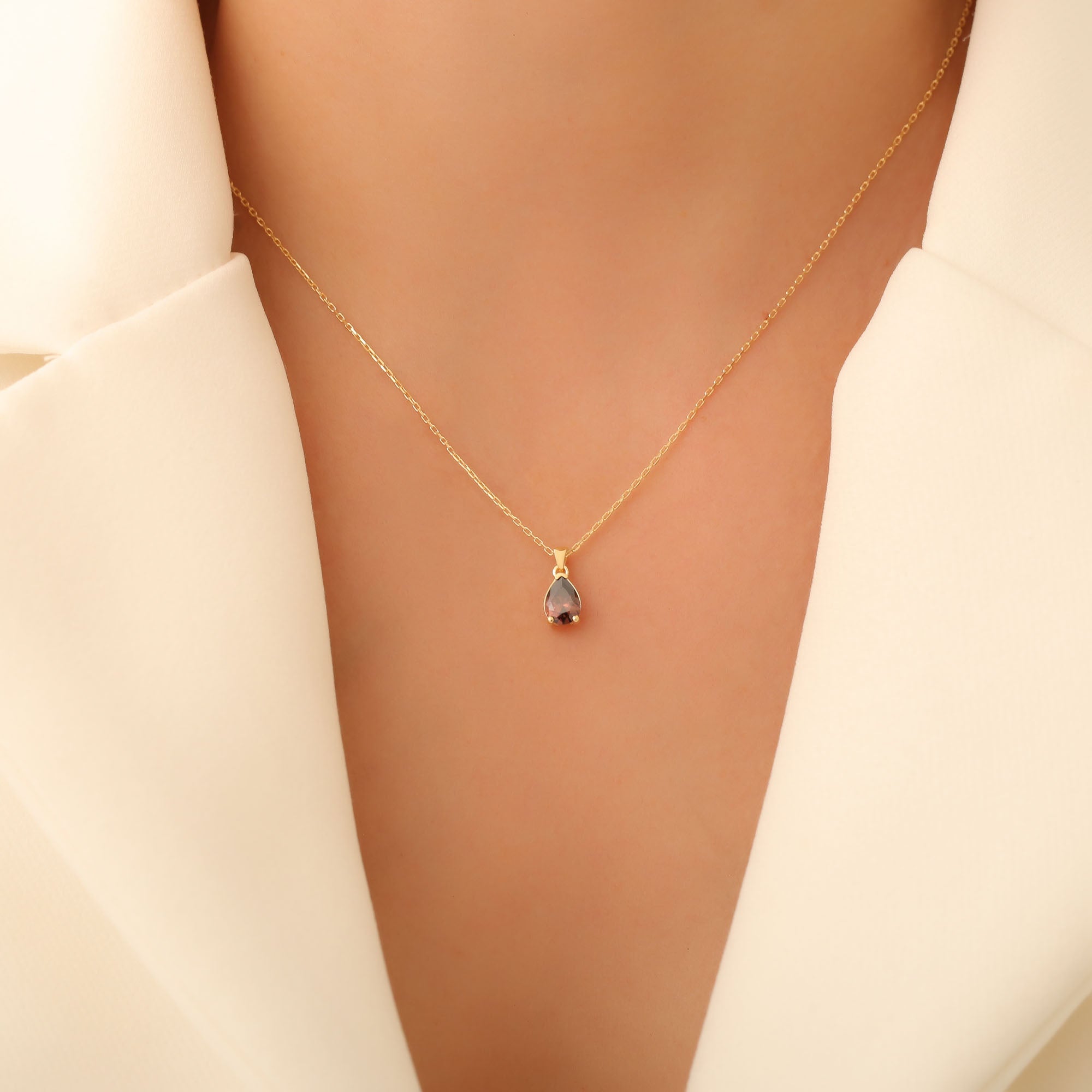 Drop Smoky Quartz Necklace in 14K Solid Gold, Dainty Minimalist Pendant Jewelry Queen Jewelry Necklace