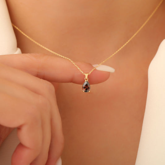 Drop Smoky Quartz Necklace in 14K Solid Gold, Dainty Minimalist Pendant Jewelry Queen Jewelry Necklace
