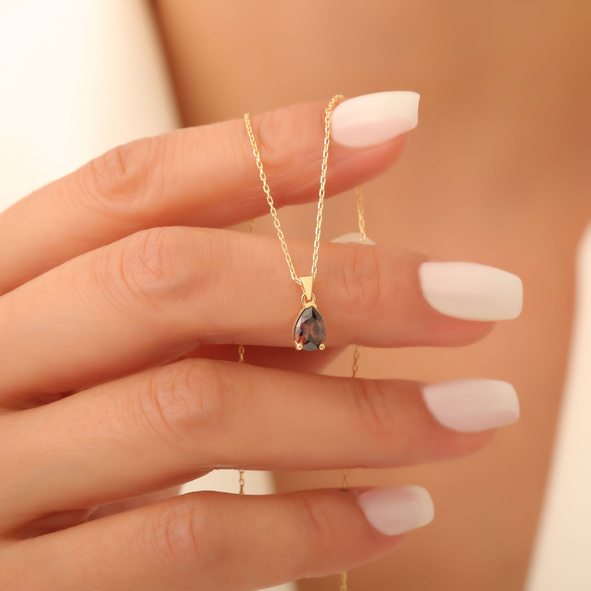 Drop Smoky Quartz Necklace in 14K Solid Gold, Dainty Minimalist Pendant Jewelry Queen Jewelry Necklace