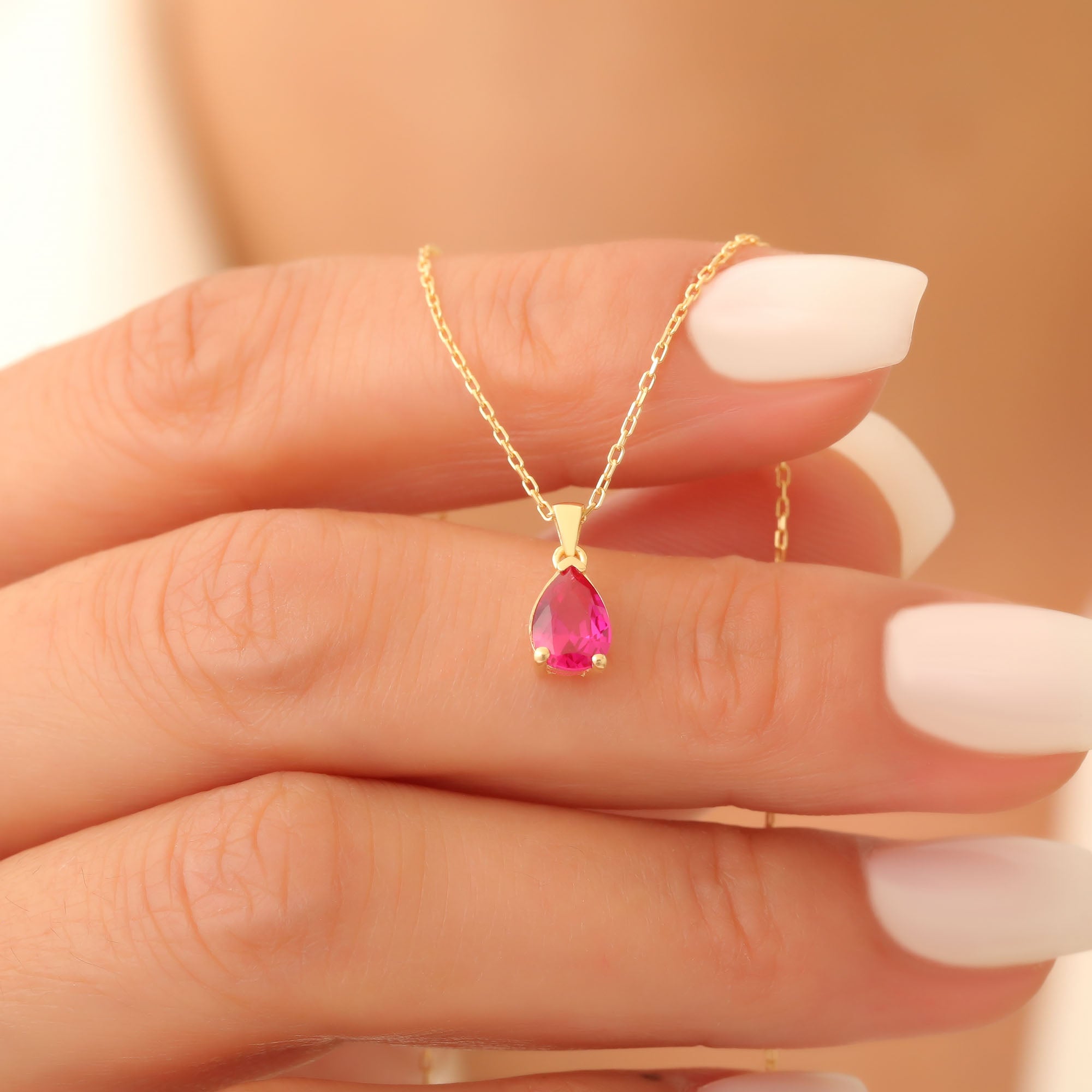 Drop Ruby Necklace in 14K Solid Gold, July Birthstone Pendant Queen Jewelry Necklace