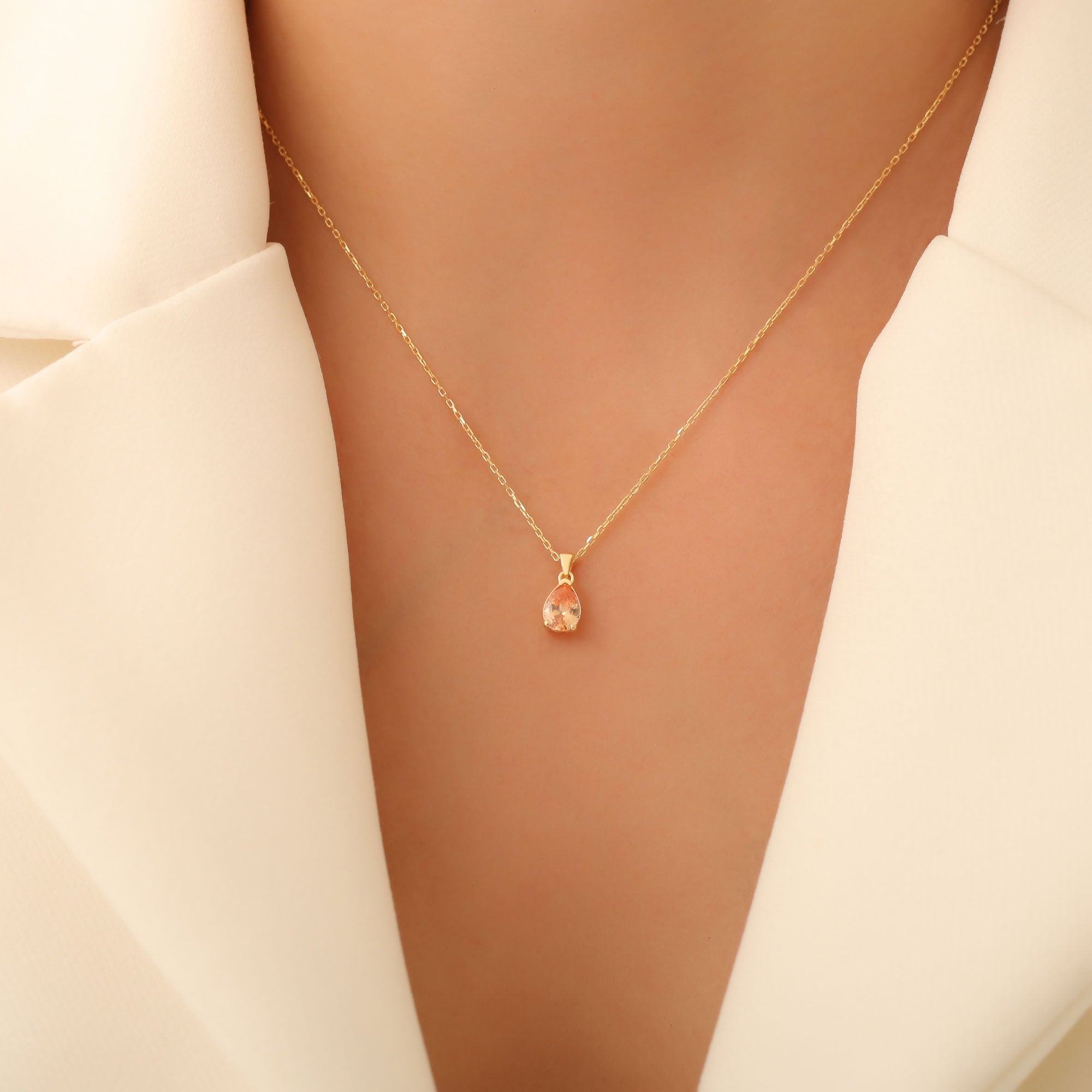 Drop Citrine Necklace in 14K Solid Gold, November Birthstone Pendant Queen Jewelry Necklace