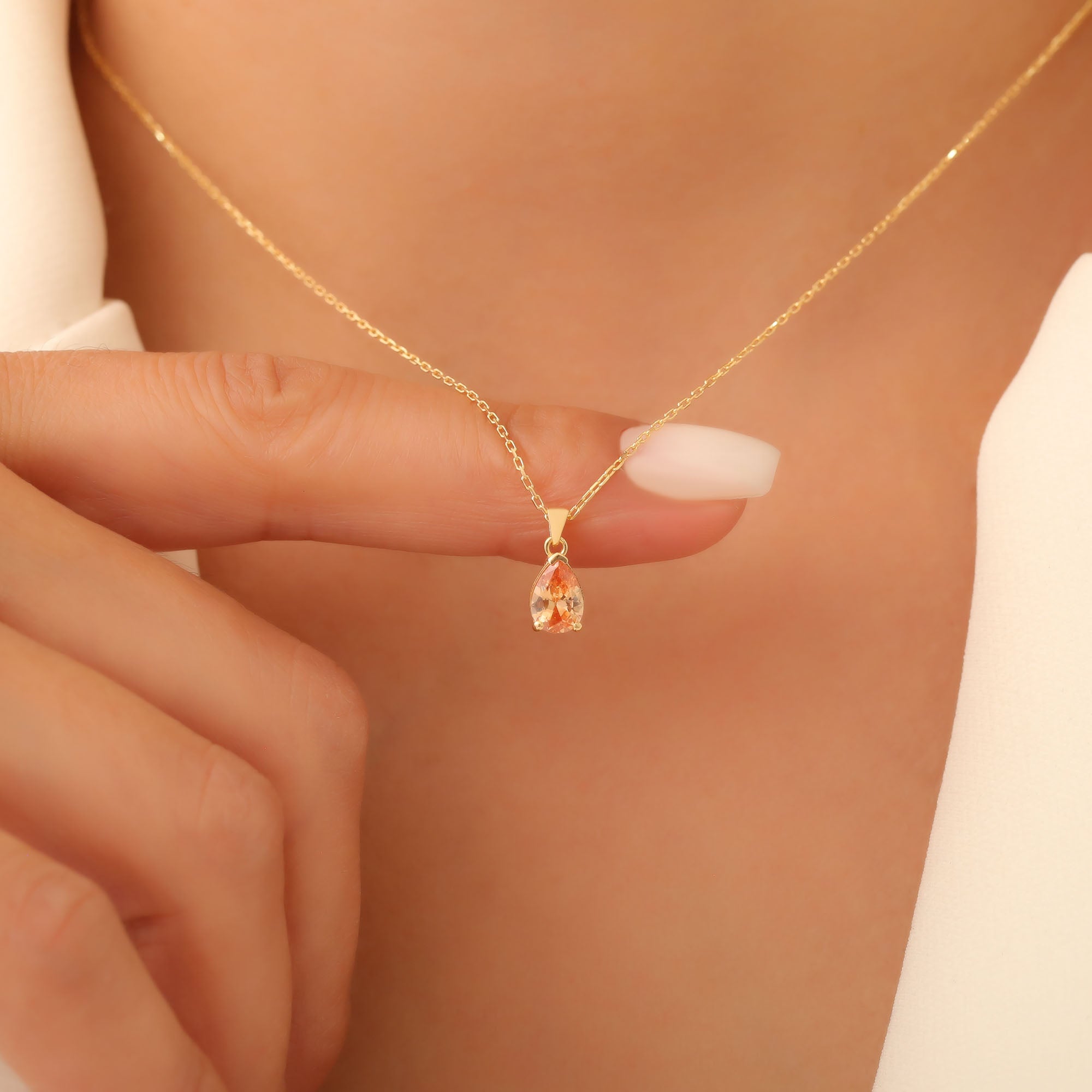 Drop Citrine Necklace in 14K Solid Gold, November Birthstone Pendant Queen Jewelry Necklace